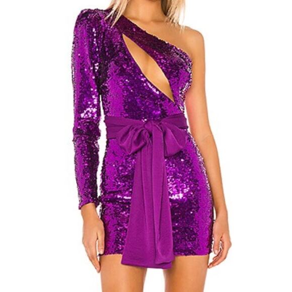 NBD One Shoulder Sequin Mini Dress Purple Size Large - Picture 6 of 6